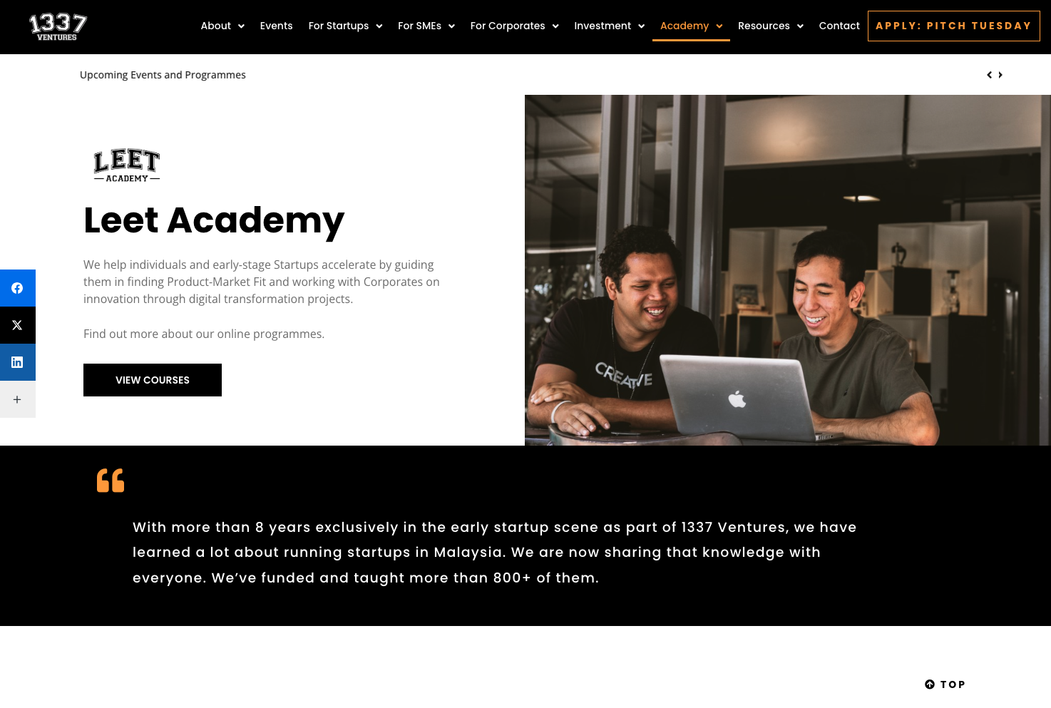 Screenshot of Leet Academy homepage